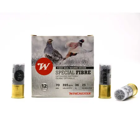 Boite de 25 cartouches Spécial Fibre bourre grasse rose 12/70 36g