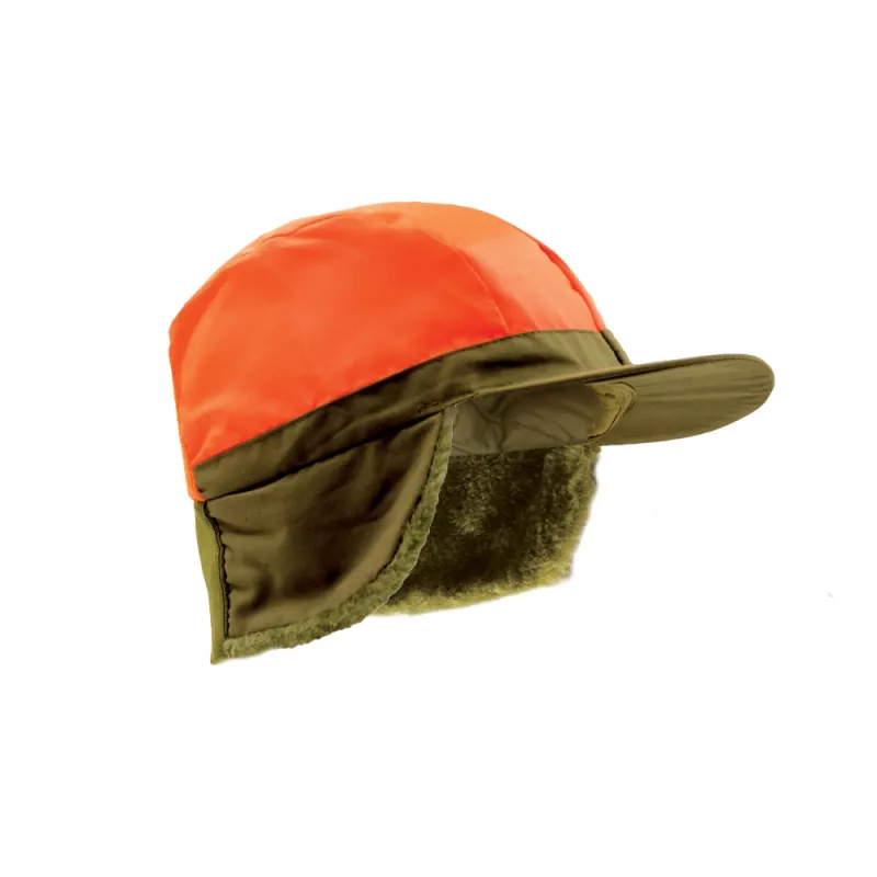 Casquette fourrée réversible polyester coton kaki orange T59/61