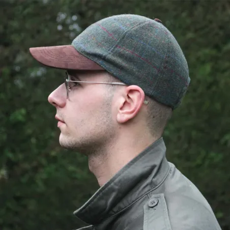 Casquette à carreaux réglable laine polyester kaki marron T58