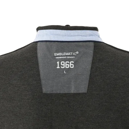 Pull Xeres coton polyester gris anthracite col bleu clair Taille L