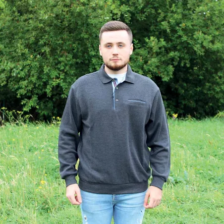 Pull Xeres coton polyester gris anthracite col bleu clair Taille L