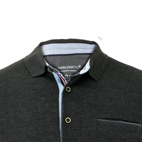 Pull Xeres coton polyester gris anthracite col bleu clair Taille L