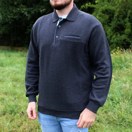 Pull Xeres coton polyester gris anthracite col bleu clair Taille L