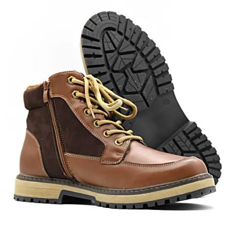 Bottines à lacets marron PU microfibre doublure polaire