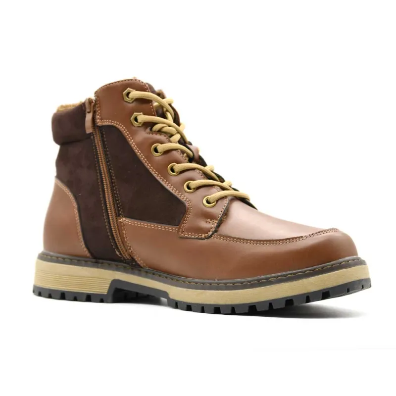 Bottines à lacets marron PU microfibre doublure polaire