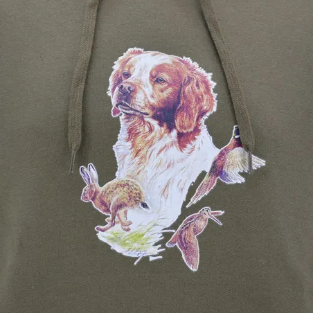 Sweat à capuche kaki épagneul Bartavel®