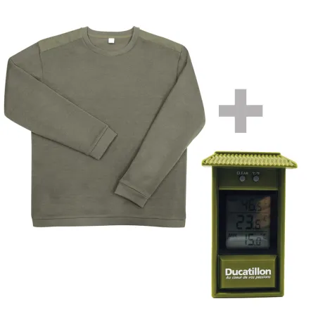 Pull polaire kaki chasse + thermomètre mini-maxi