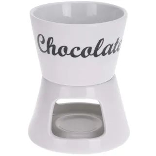 Fondue chocolat porcelaine 12x12x15cm avec 2 fourchettes inox