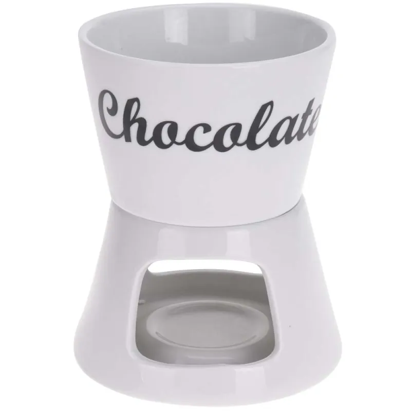 Fondue chocolat porcelaine 12x12x15cm avec 2 fourchettes inox