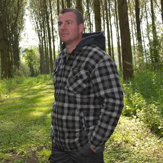 Chemise polaire à capuche 4 poches sherpa marron/rouge M à 3XL