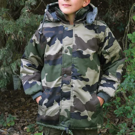 Parka matelassée capuche 4 poches polyester coton camo 6 à 16 ans