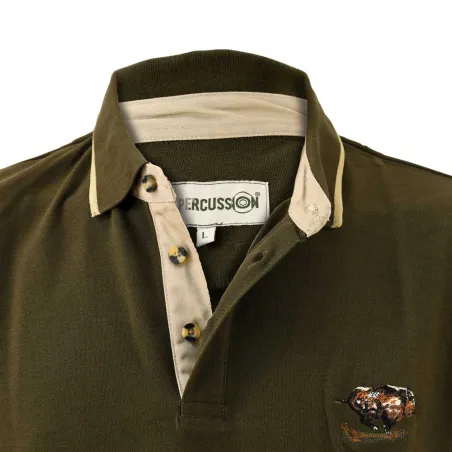Polo brodé sanglier manches courtes coton piqué kaki S à 3XL
