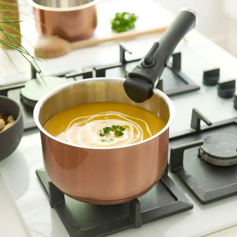 Lot 3 casseroles inox 18/10 colorées 16-18-20cm + poignée