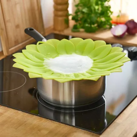 Couvercle anti-débordement silicone 33cm feuilles cuisine