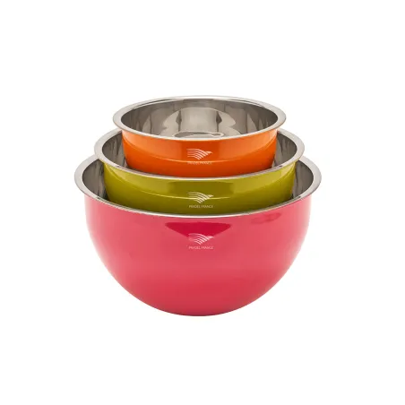 Saladiers acier inoxydable multicolores avec couvercles x3