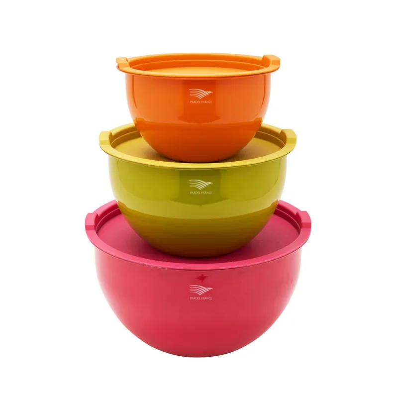 Saladiers acier inoxydable multicolores avec couvercles x3