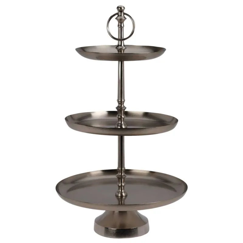 Présentoir 3 étages inox argent | Service tapas et desserts