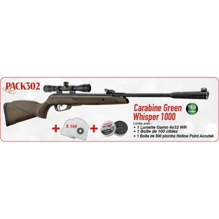 Pack Noël carabine Gamo Green Whisper 1000 4,5 mm