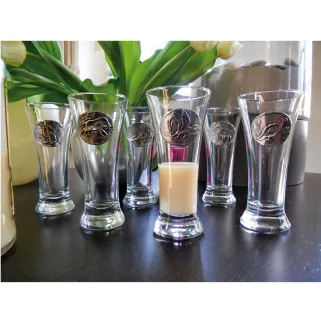 Verres à Pastis 18 cl décor étain relief de gibiers Lot de 6