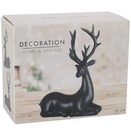 Renne couché noir 20cm - 16x6,5x20,5cm - Décoration Noël