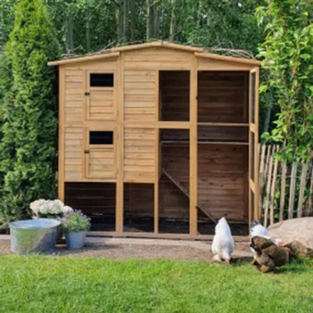 Poulailler Bois 2 étages 10-15 poules 222X115 X200 cm sol PVC