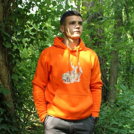 Sweat à capuche orange grands animaux Bartavel®