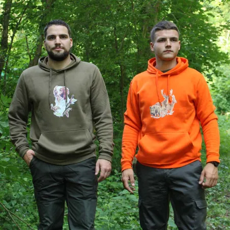 Sweat à capuche orange grands animaux Bartavel®
