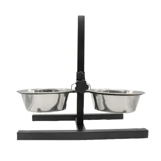 Mangeoire chien sur pied réglable + 2 gamelles Ø de 19 cm