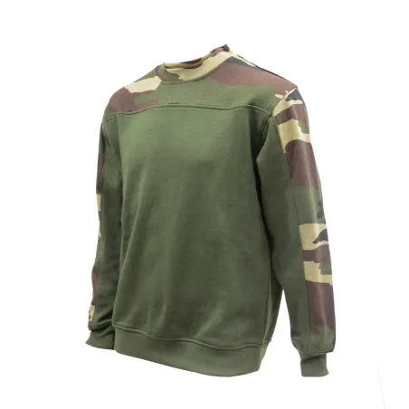 Sweat col rond kaki + empiècements camo CE TS à 3XL