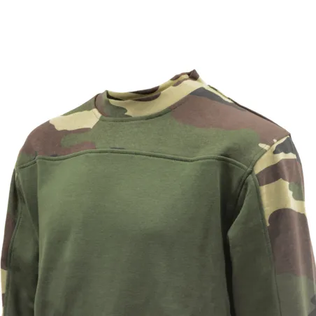 Sweat col rond kaki + empiècements camo CE TS à 3XL