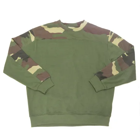 Sweat col rond kaki + empiècements camo CE TS à 3XL