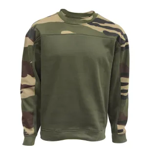 Sweat col rond kaki + empiècements camo CE TS à 3XL
