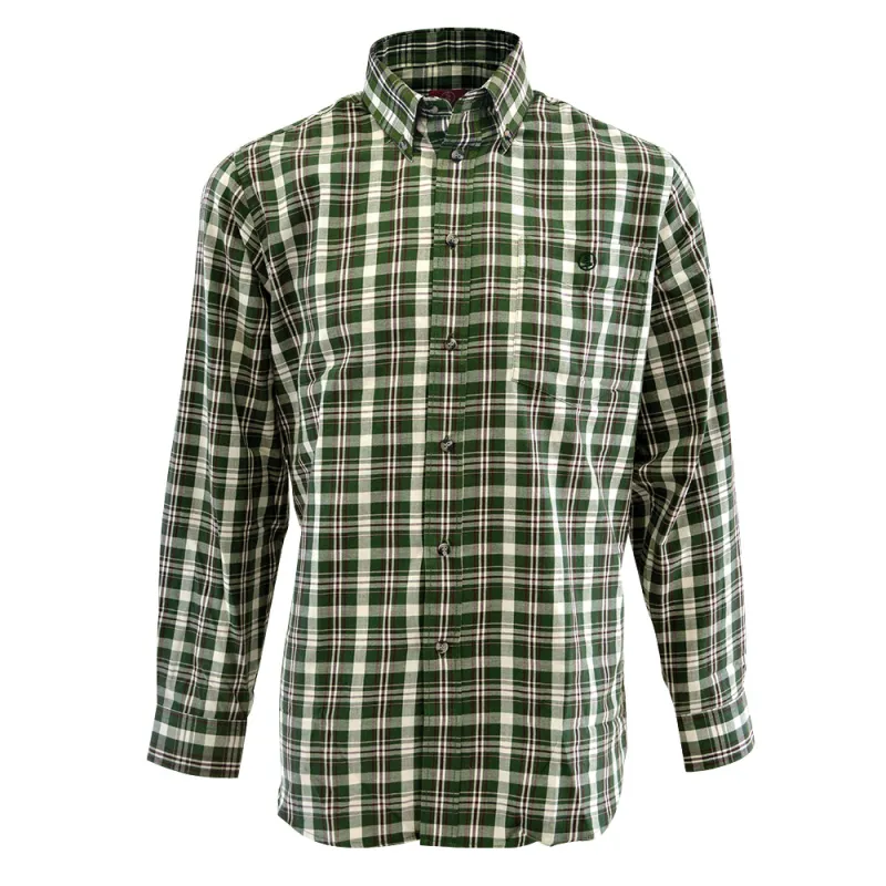 Chemise chasse à carreaux boutons coton tissé fond vert S à 4XL