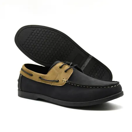 Chaussures bateau confort synthétique noir et beige 40 à 46