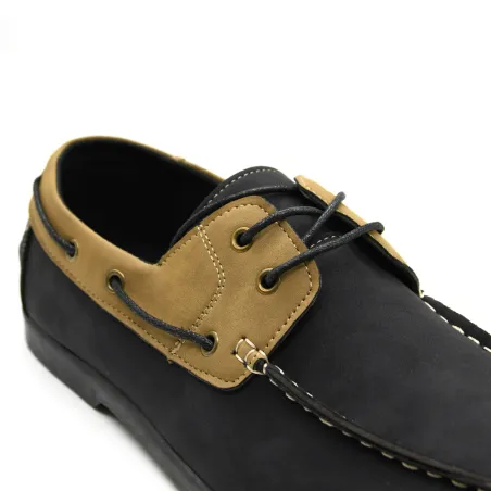 Chaussures bateau confort synthétique noir et beige 40 à 46