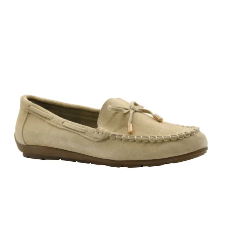 Chaussures bateau facile à enfiler femme cuir beige de 36 à 41