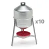 Lot de 10 Abreuvoirs poules et volailles métal galvanisé 30 L sur pieds