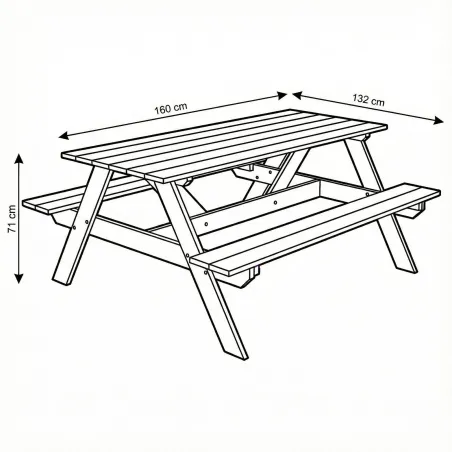 Table pique-nique en bois traité autoclave 160 cm