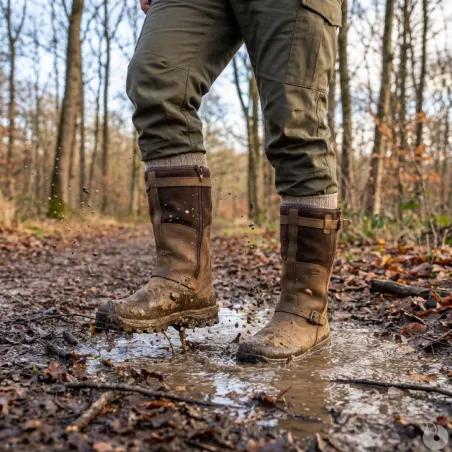 Bottes chasse cuir marron fourrée Iceland Gore-Tex + sac