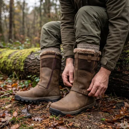 Bottes chasse cuir marron fourrée Iceland Gore-Tex + sac