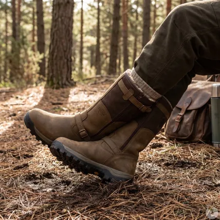 Bottes chasse cuir marron fourrée Iceland Gore-Tex + sac