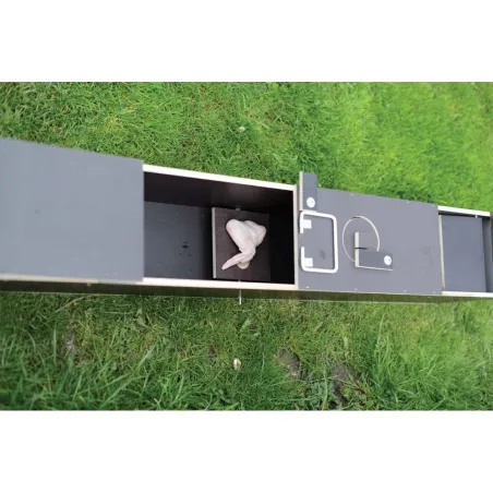 Piège boite à fauve bois 2 entrées ouverture 135x19x24