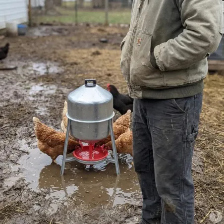 Lot de 5 Abreuvoirs poules et volailles métal galvanisé 30 L sur pieds