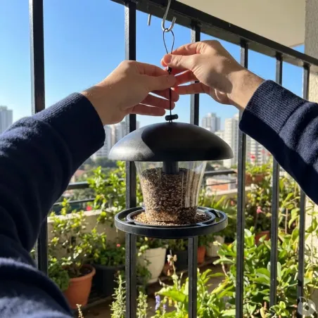 Mangeoire oiseaux transparente 19x17cm avec corde suspension