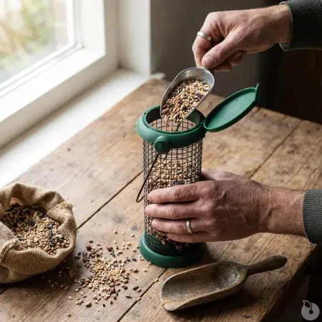 Mangeoire oiseaux métal Ø9x20cm distributeur graines jardin