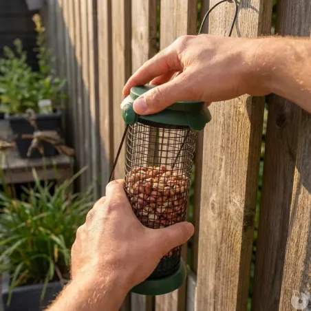 Mangeoire oiseaux métal Ø9x20cm distributeur graines jardin