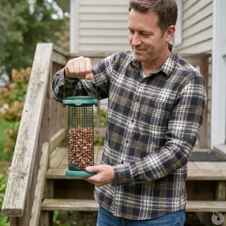 Mangeoire oiseaux métal Ø9x20cm distributeur graines jardin