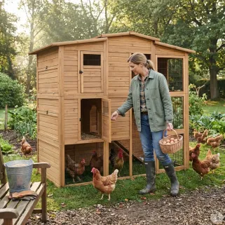 Poulailler Bois 2 étages 10-15 poules 222X115 X200 cm sol PVC