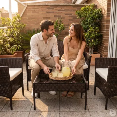 Salon de jardin 4 pièces résine tressée marron