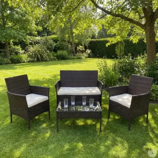 Salon de jardin 4 pièces résine tressée marron